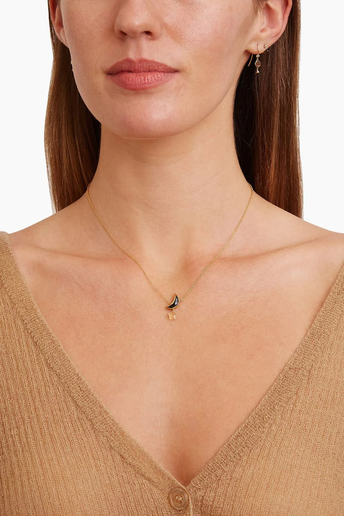 Black Spinel Moon and Citrine Star Necklace