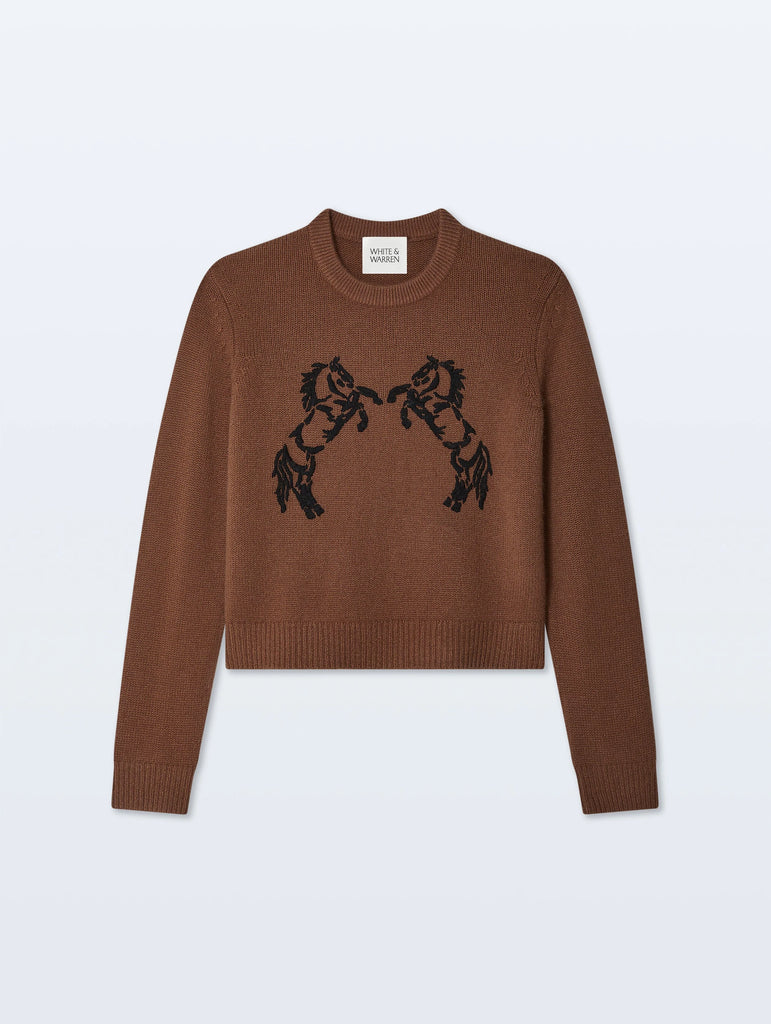 Cashmere Blend Horse Embroidered Crewneck