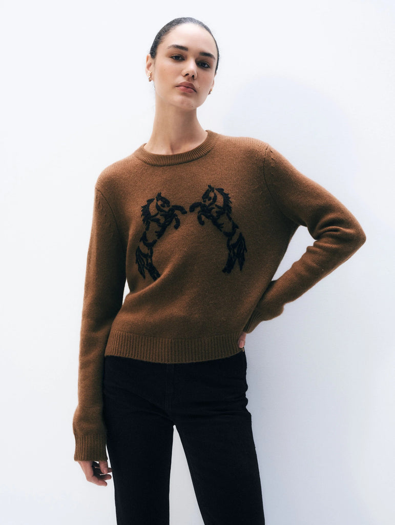 Cashmere Blend Horse Embroidered Crewneck