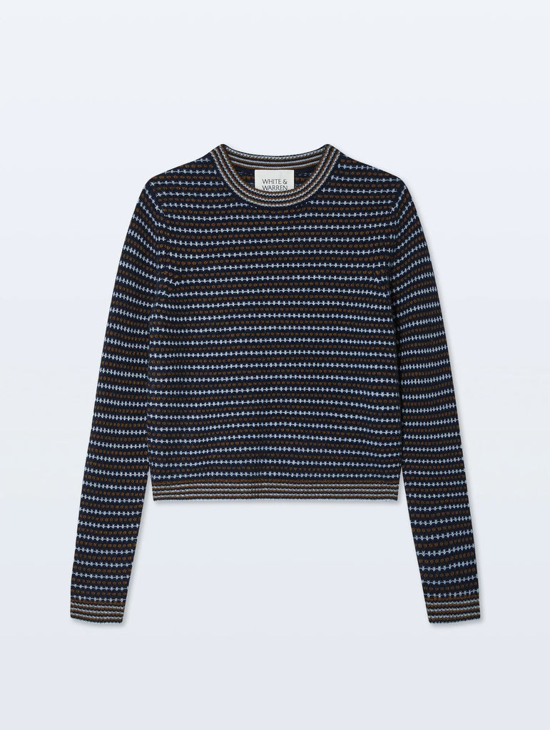Cashmere Textured Stripe Crewnweck
