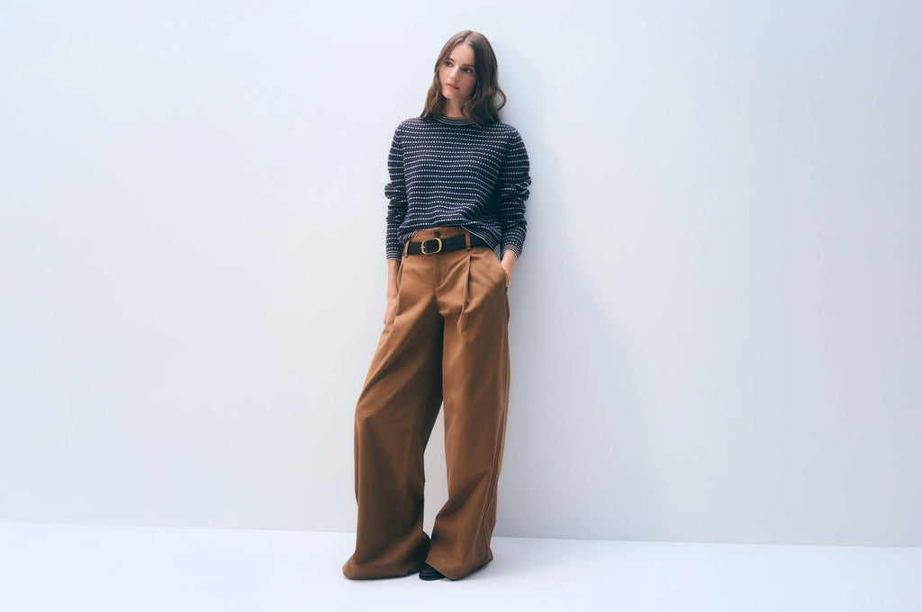 Cashmere Textured Stripe Crewnweck
