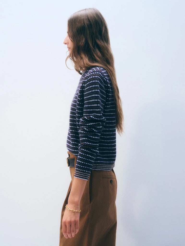 Cashmere Textured Stripe Crewnweck