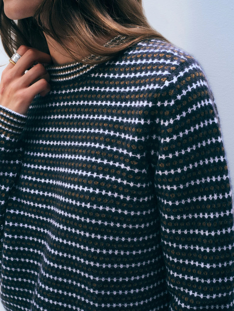 Cashmere Textured Stripe Crewnweck
