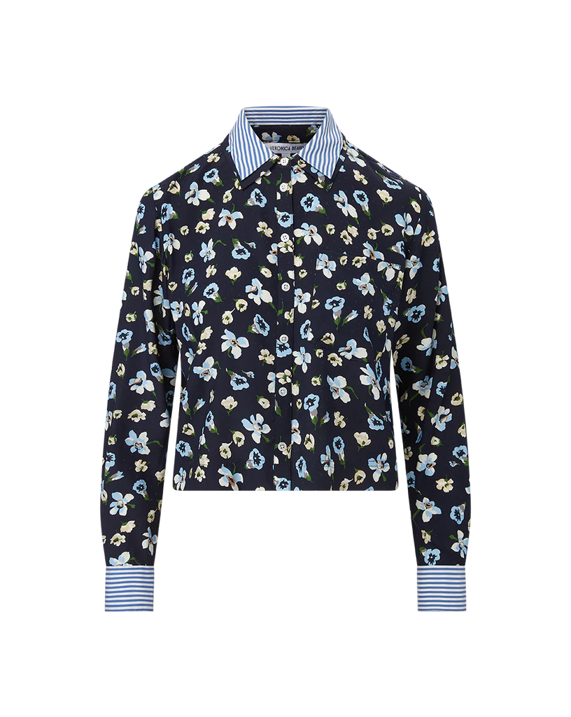 Maia Floral Silk Double-Collar Shirt