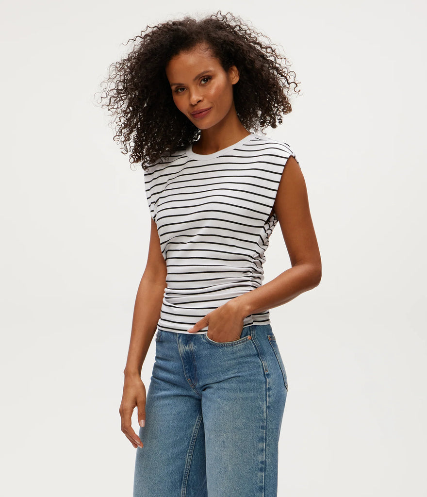 Joni Striped Power Shoulder Tee