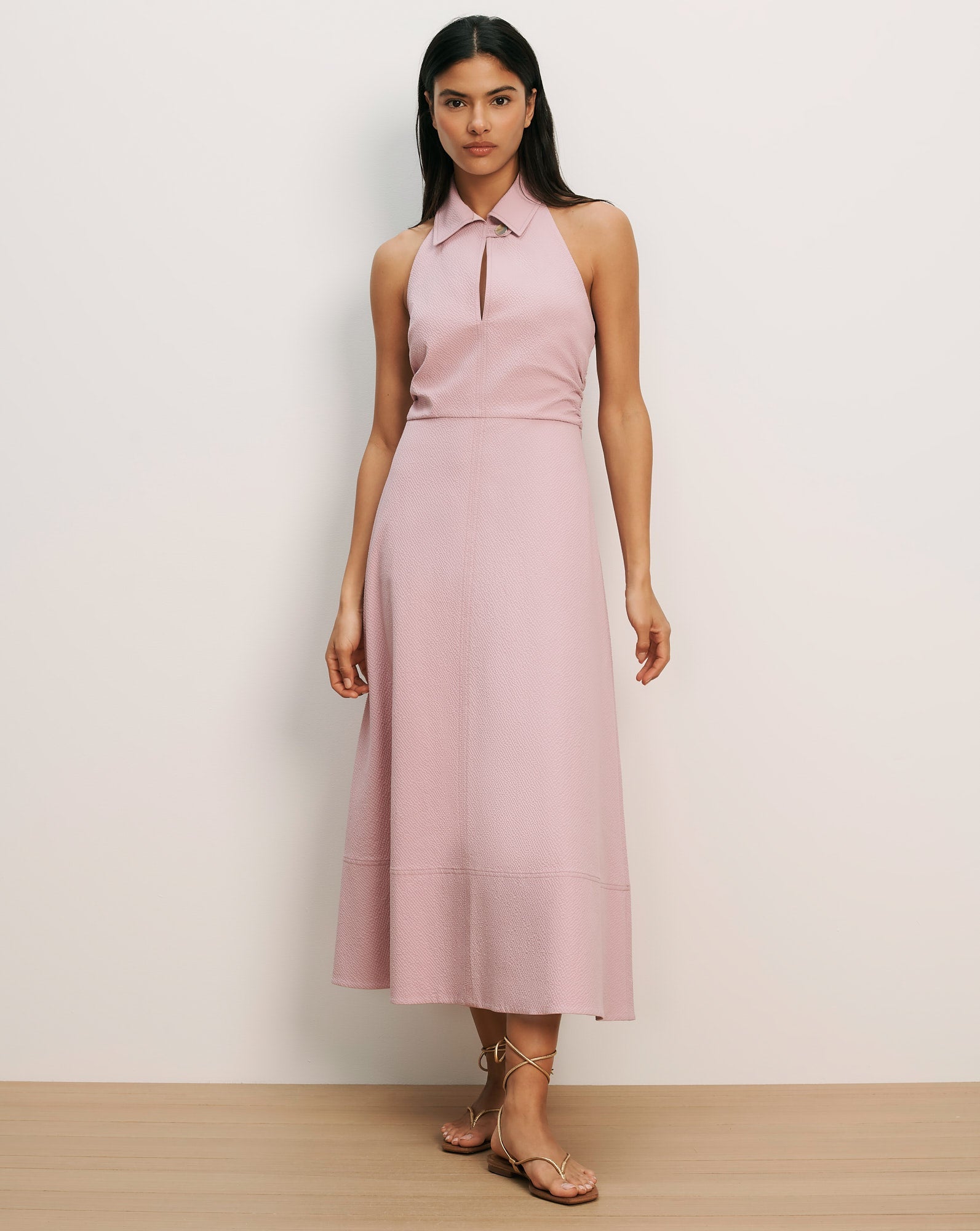 mackey gingham seersucker halter dress Veronica Beard Midi | Pale Orchid Haze cotton seersucker Color:Fiddlehead SLK Our beautiful elegant customer HS15