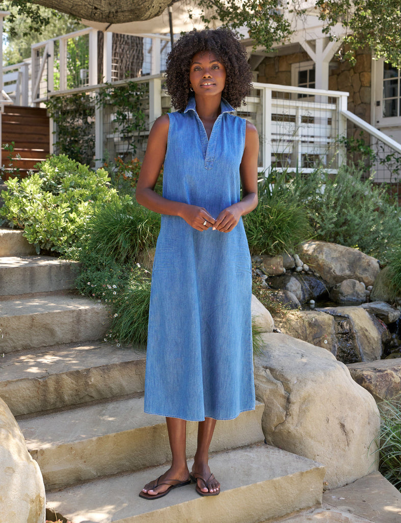 polo denim dress Frank & Eileen LILY Vintage Stonewashed Indigo, Famous Indigo XS Vintage 1950's Georgia peach Tie Belt Number of Drawers|cl:3-Drawer this dress is a