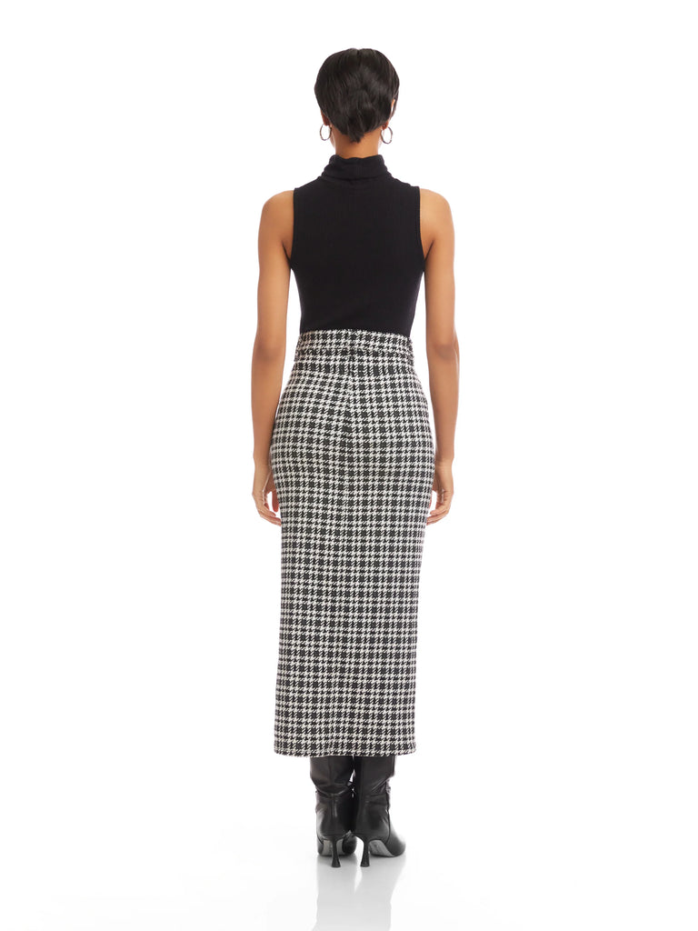 Elyce Houndstooth Front Slit Midi Skirt