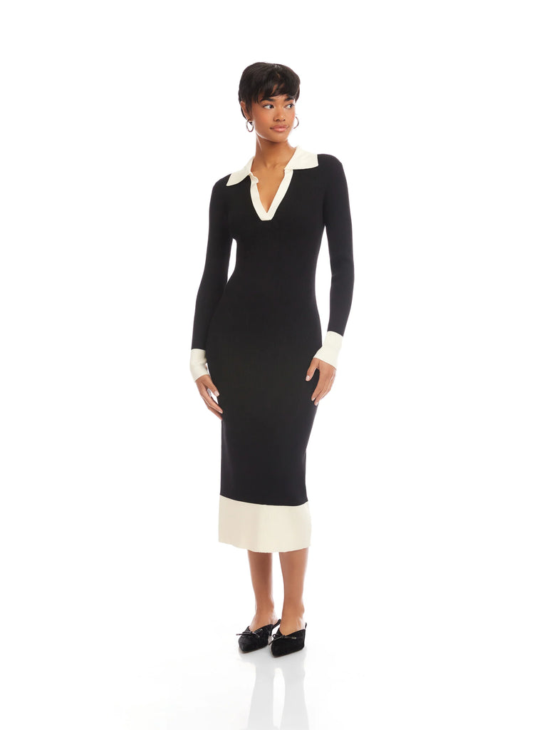 Fifteen Twenty Women's Belle Ribbed Polo Dress In Black And Cream 4F89250