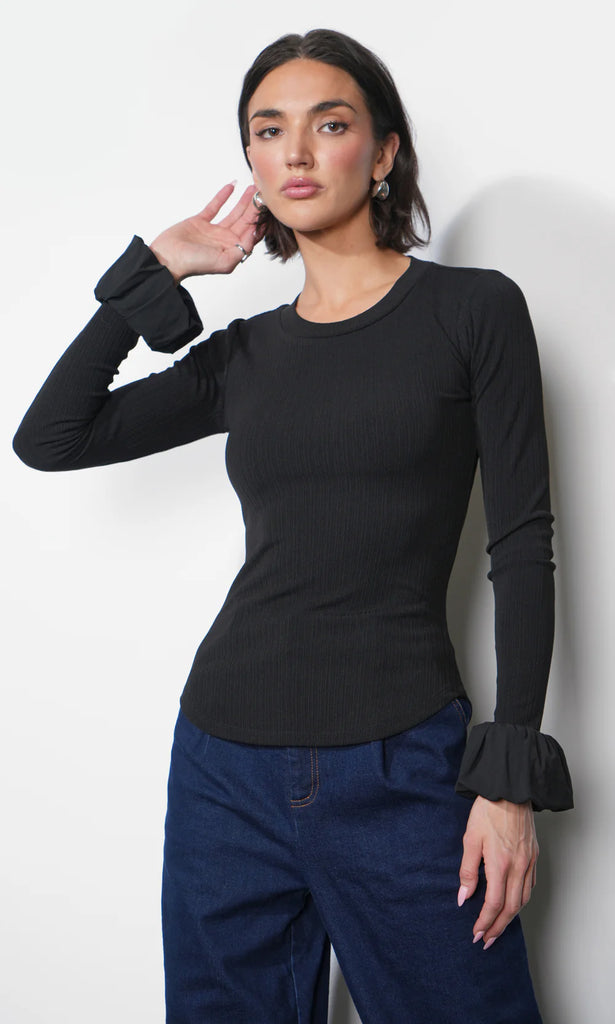 Audrey Ribbed Knit Bubble Cuff Top