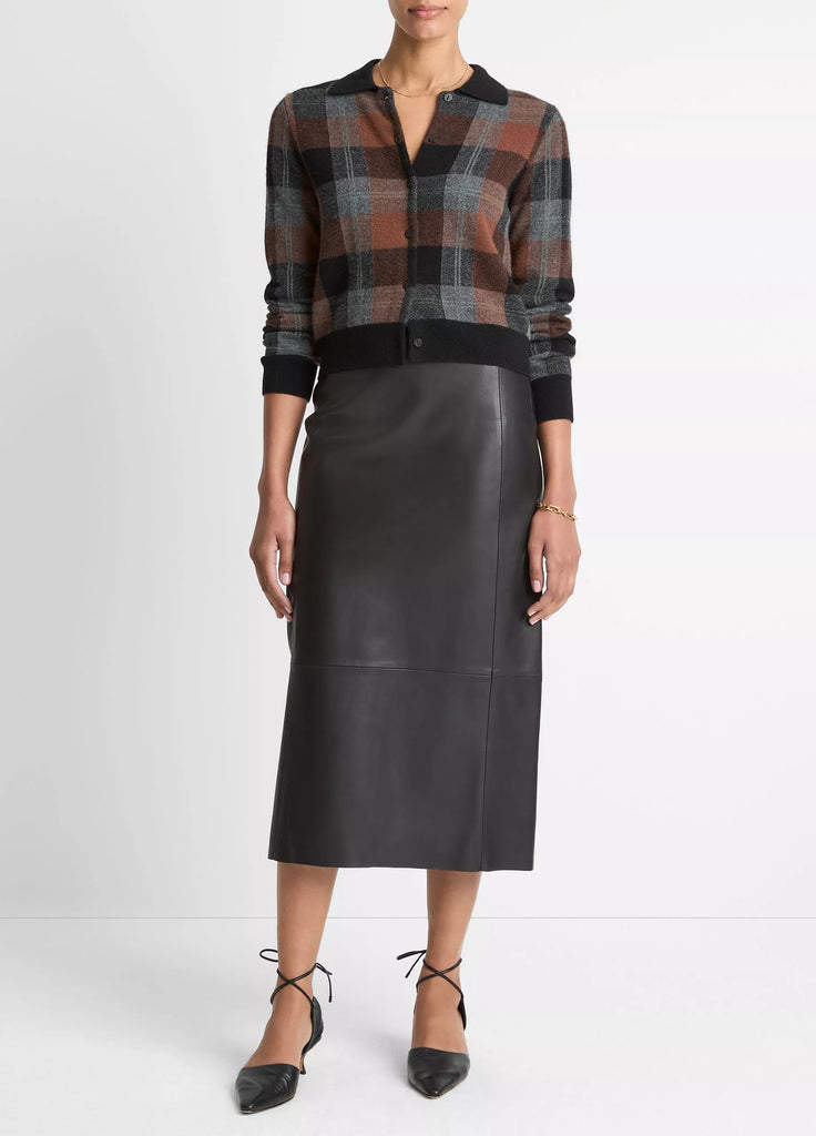 Checked Plaid Cashmere Polo Cardigan