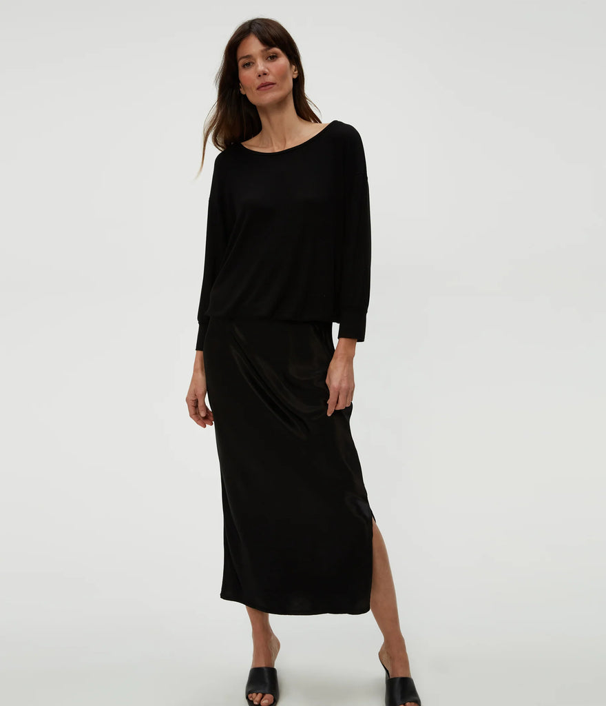 Nadia Mixed Fabric Satin Dress