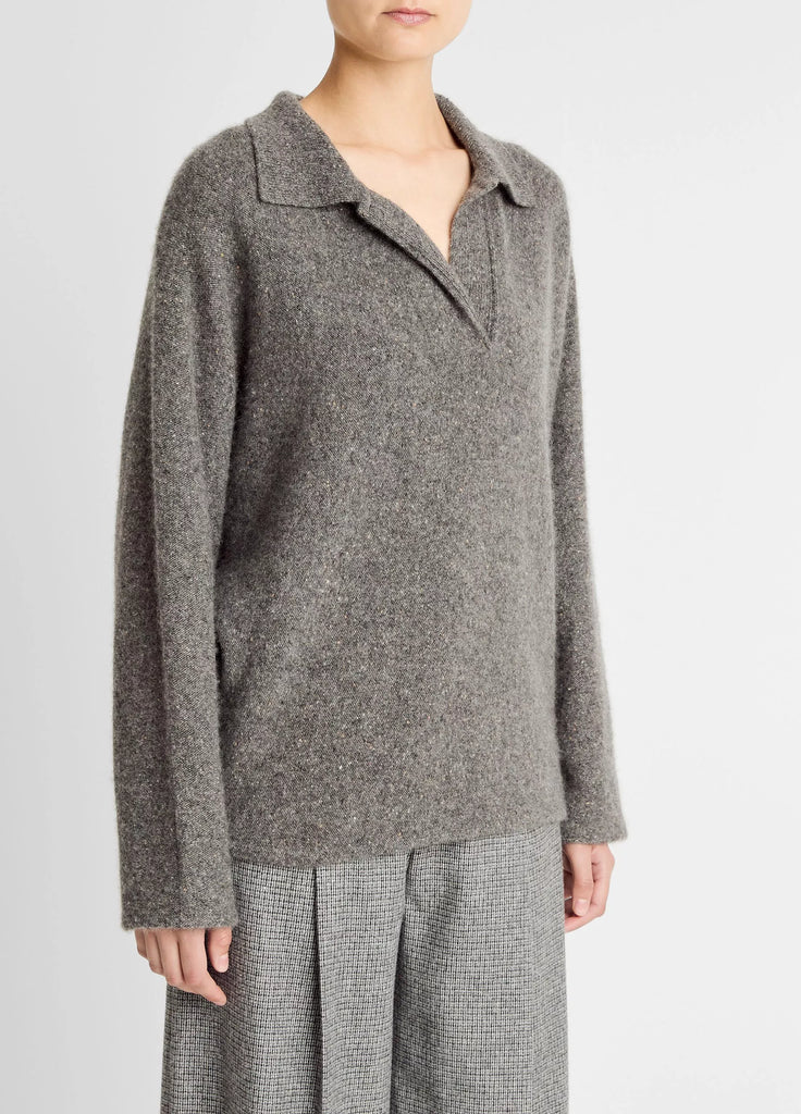 Donegal Plush Cashmere Dolman-Sleeve Polo Sweater