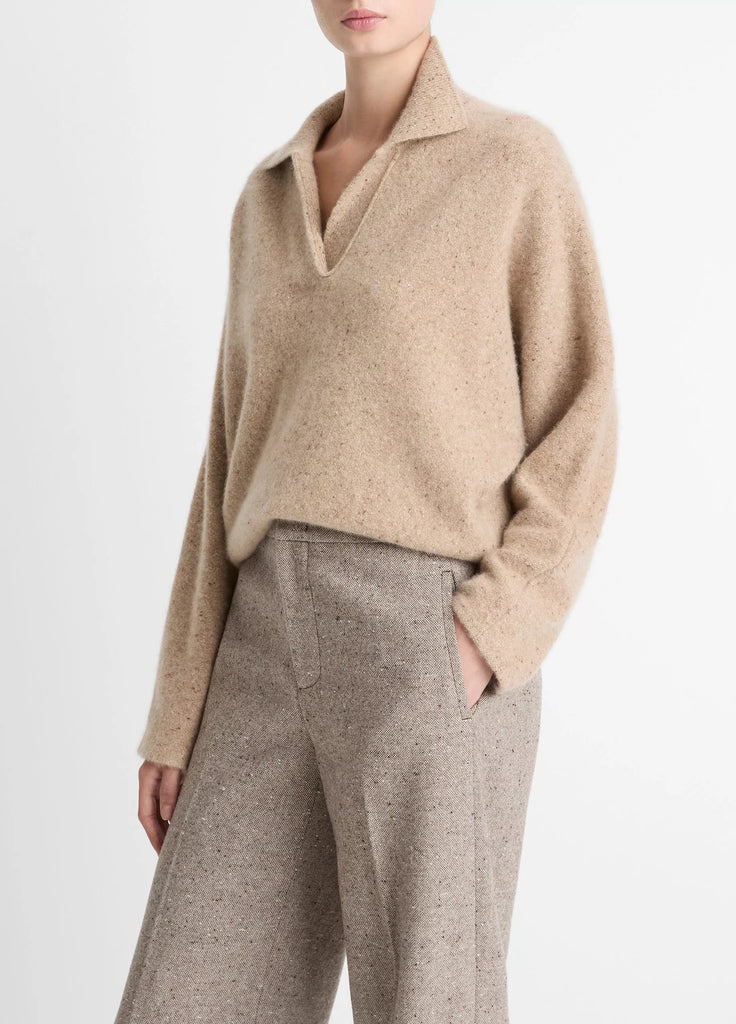 Donegal Plush Cashmere Dolman-Sleeve Polo Sweater