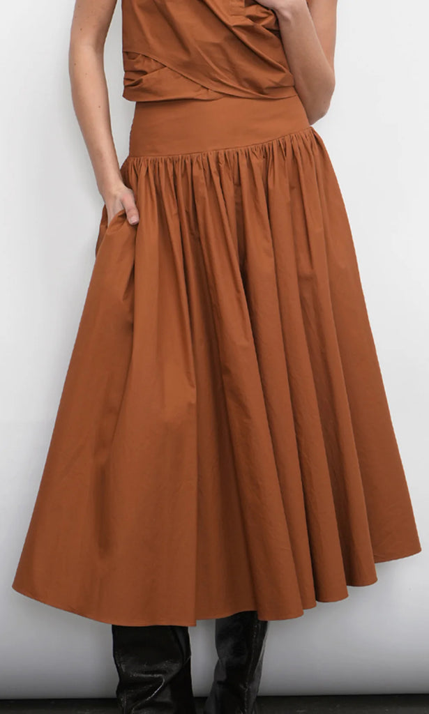 Etienne Smocked Waist Gathered Midi Skirt