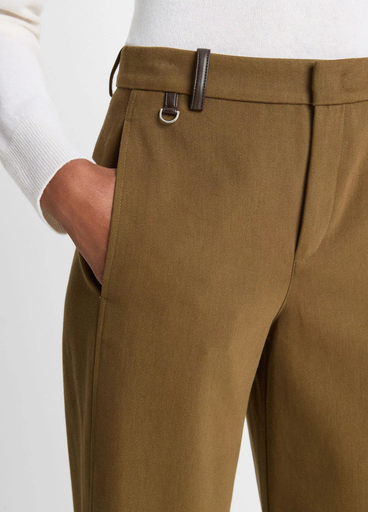 Faux-Leather-Trim Italian Cotton Straight-Leg Pan