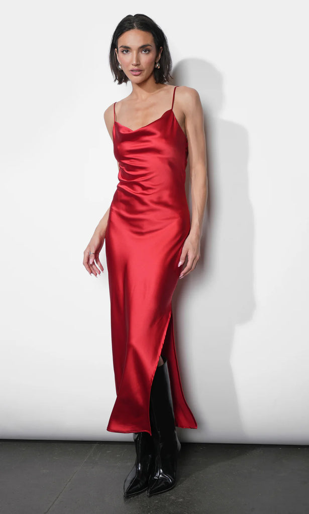 Isla Cowl Neck Satin Maxi W/ Slit