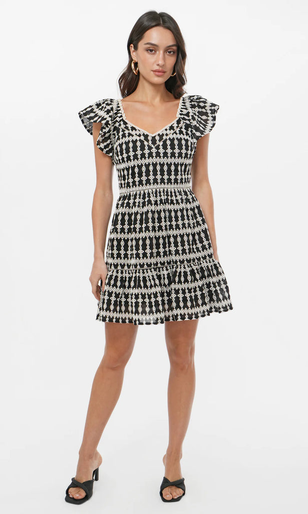 Katty Embroidery Eyelet Flutter Sleeve Mini Dress