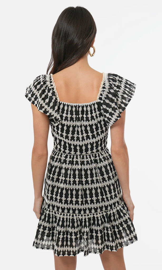 Katty Embroidery Eyelet Flutter Sleeve Mini Dress