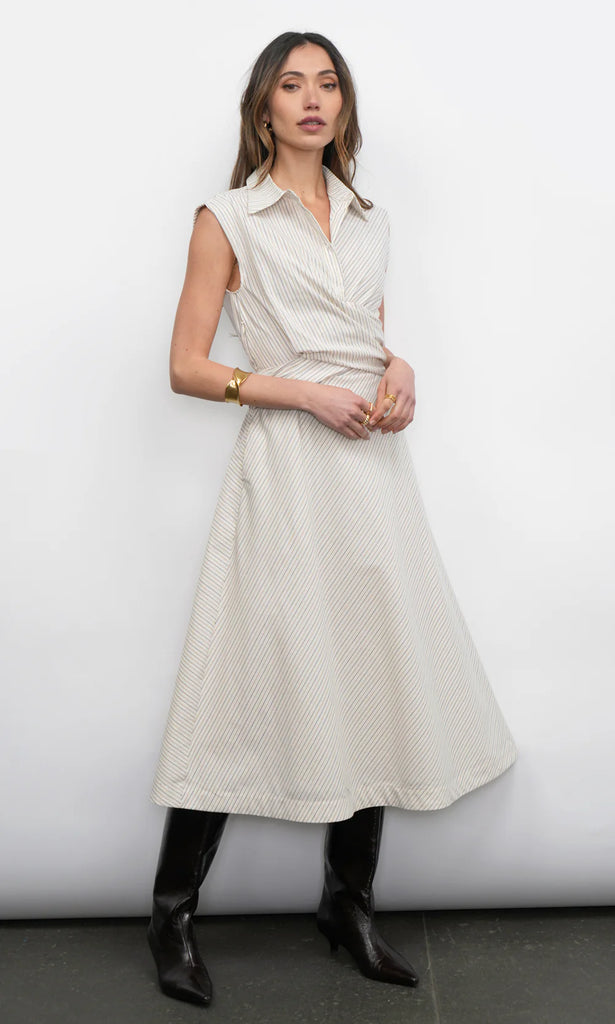 Lorena Stripe Shirt Collar Midi Dress
