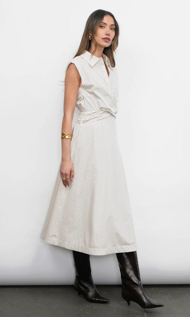 Lorena Stripe Shirt Collar Midi Dress