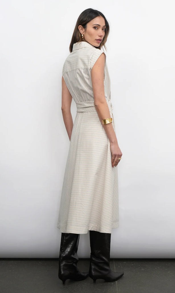 Lorena Stripe Shirt Collar Midi Dress