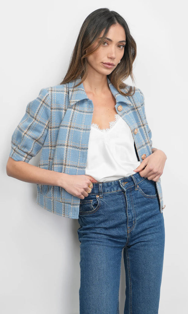 Joanne Short Sleeve Tweed Plaid Jacket
