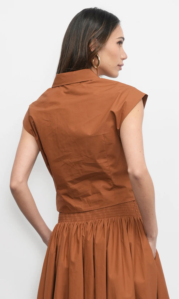 Eloise Wrap Front Extended Shoulder Poplin Top