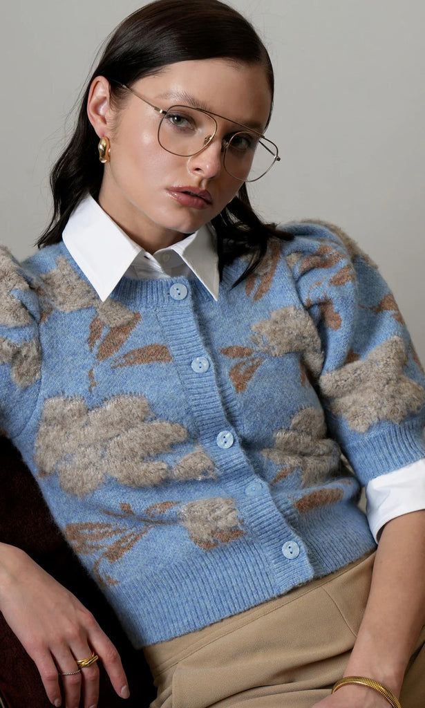 Taly Floral Puff Sleeve Cardigan