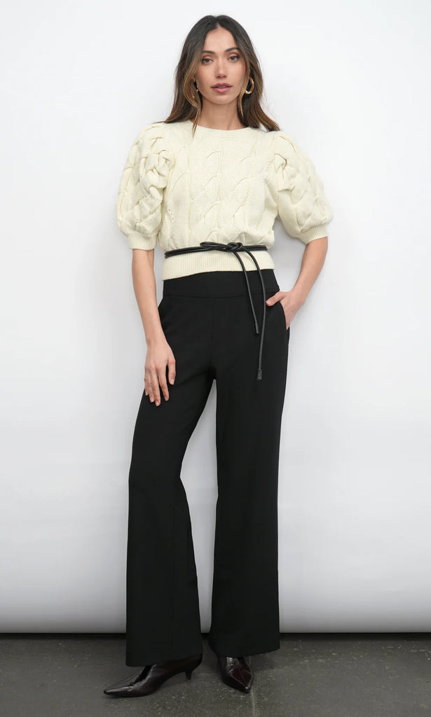 Hallie Cable Knit Puff Sleeve Sweater Top