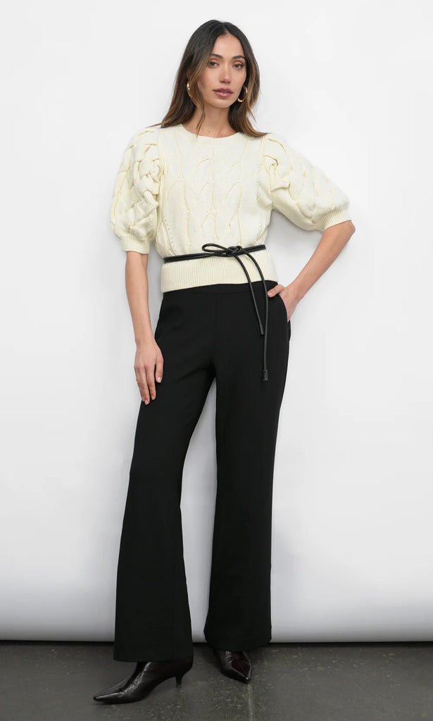 Hallie Cable Knit Puff Sleeve Sweater Top
