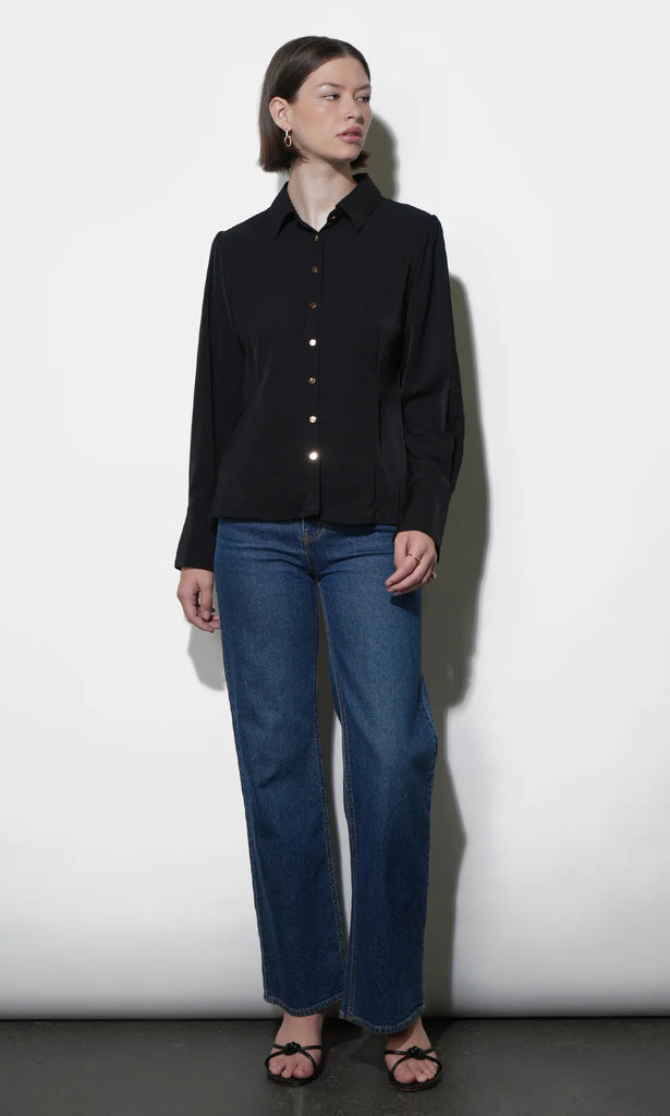 Naomi Bell Cuff Slim Blouse W/ Gold Buttons