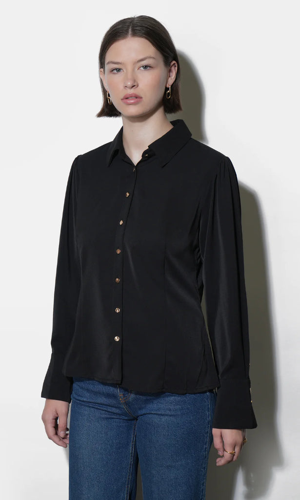 Naomi Bell Cuff Slim Blouse W/ Gold Buttons