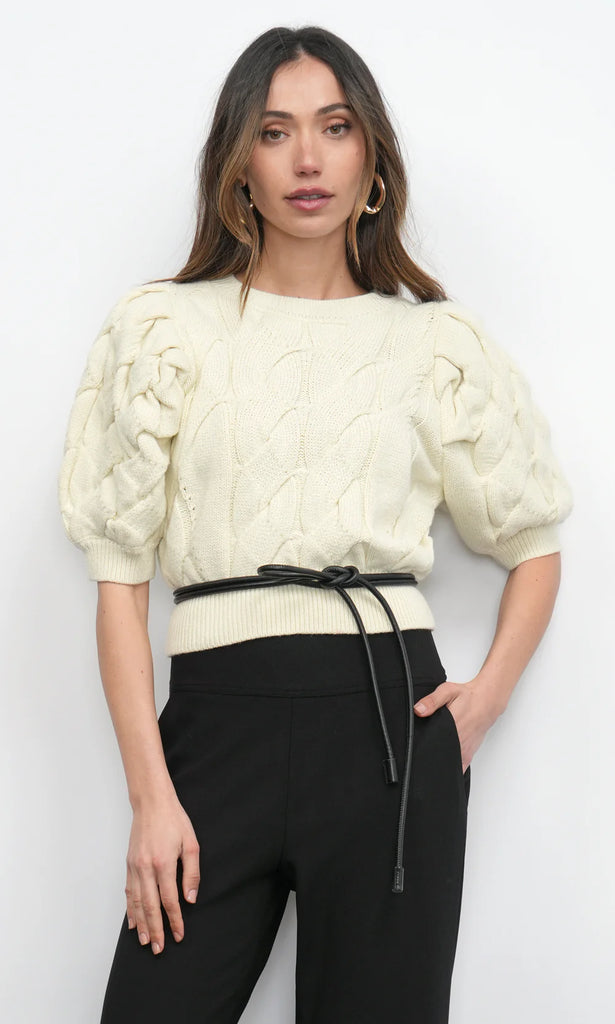 Hallie Cable Knit Puff Sleeve Sweater Top