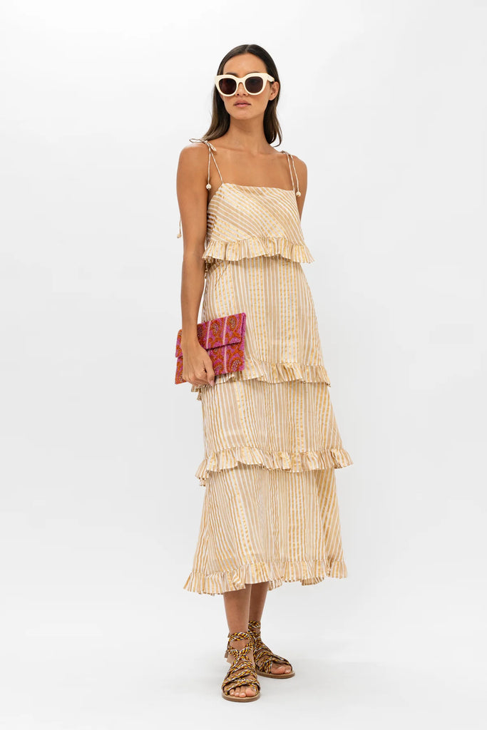 Tie Strap Ruffle Midi