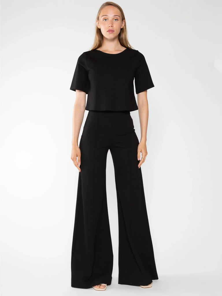 Ponte Knit Wide Leg Pant: Cropped