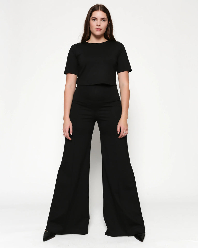 Ponte Knit Wide Leg Pant: Cropped