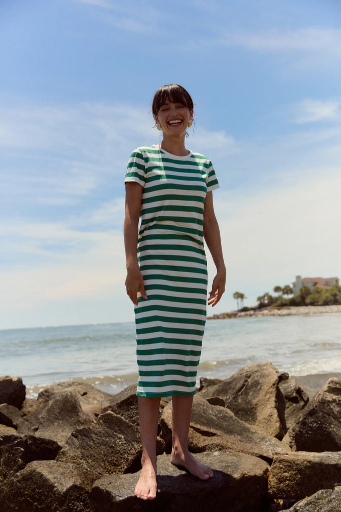 Tee Dress, Marine Green Stripe