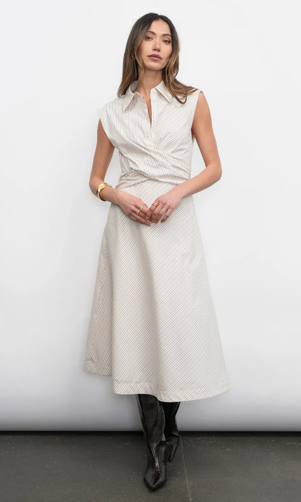 Lorena Stripe Shirt Collar Midi Dress