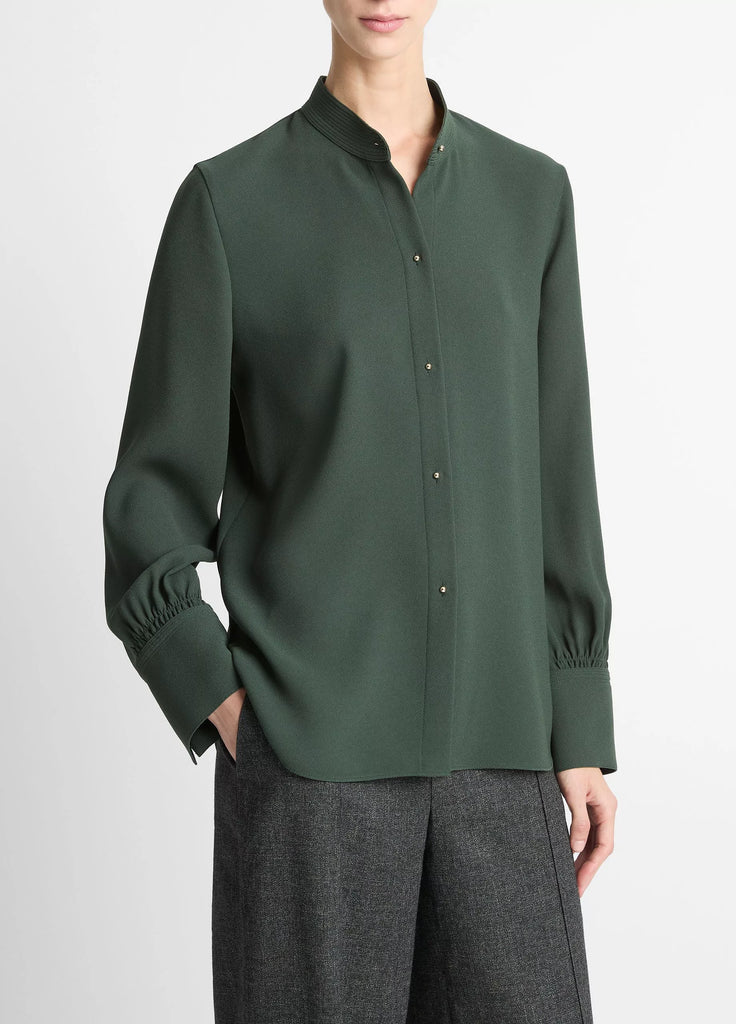 Metal-Button Crepe Shirt