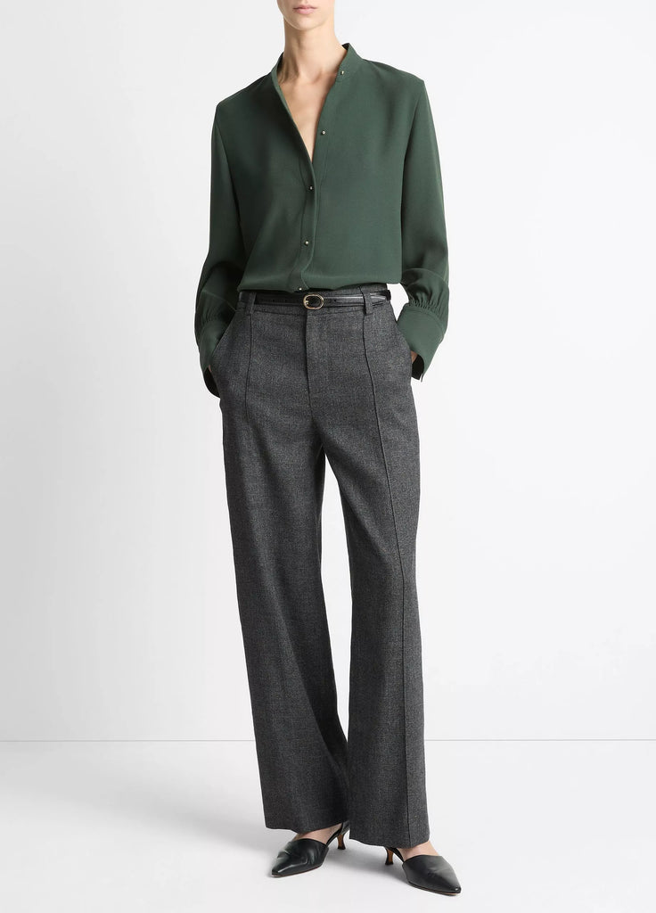 Metal-Button Crepe Shirt