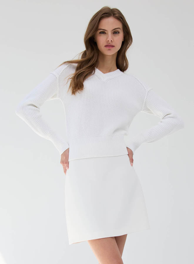 Exposed Seam V Neck Sweater