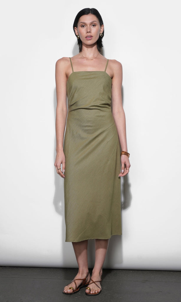 midi slip dress green Dark Green Midi Slip Dress Dark Green / US 2