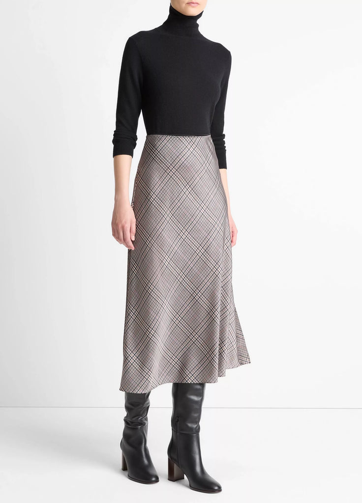 Pressed Plaid Satin Slip Skirt