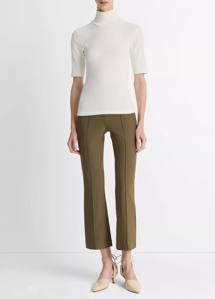Ribbed Cotton Elbow-Sleeve Turtleneck Top