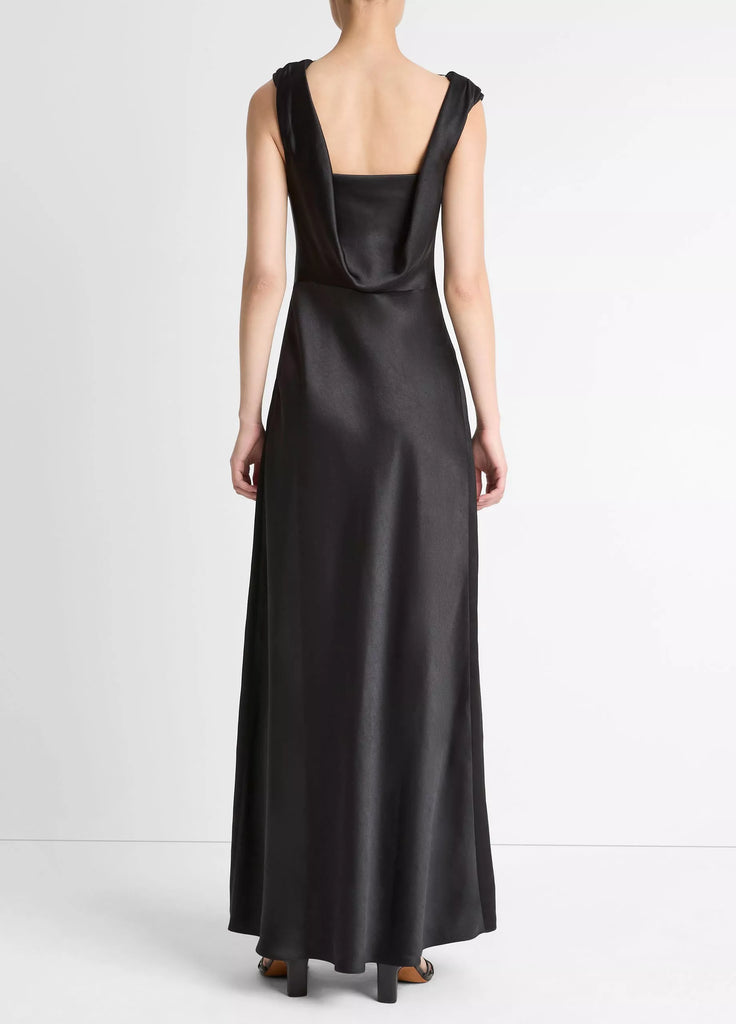 Satin Draped Cowl-Neck Maxi Dress