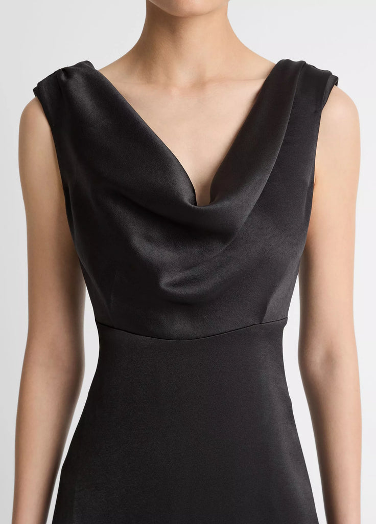 Satin Draped Cowl-Neck Maxi Dress