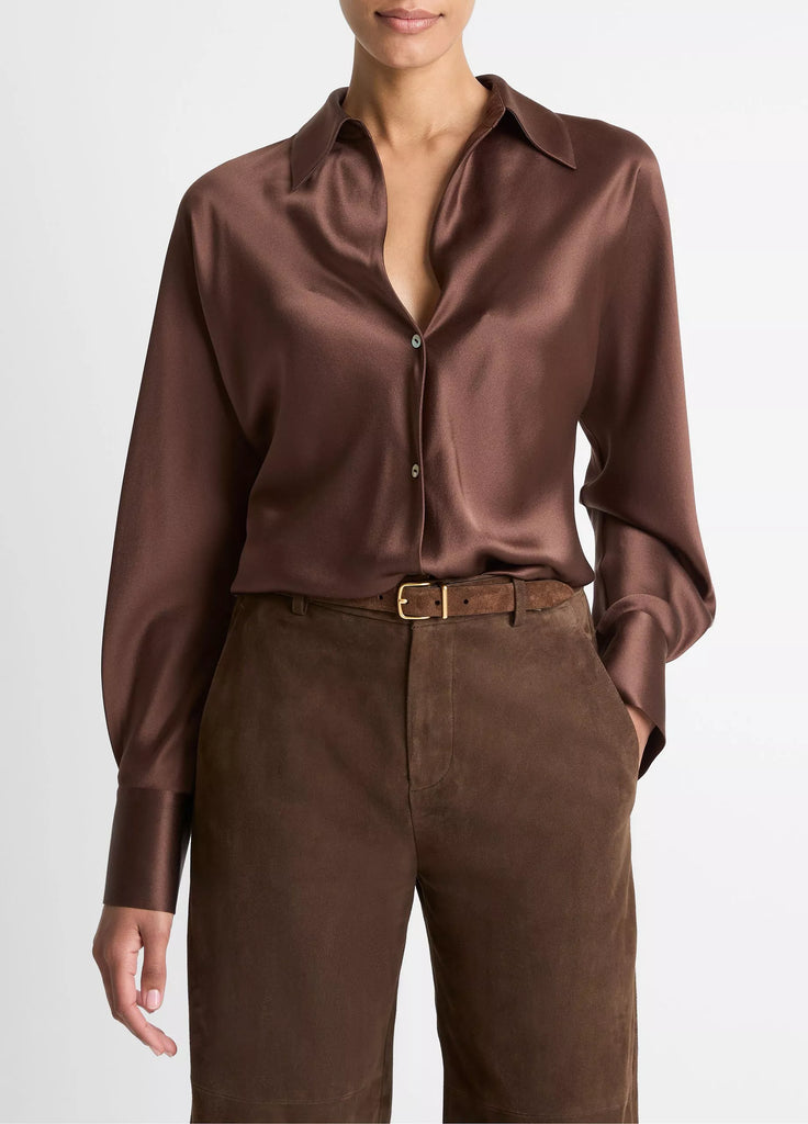 Silk Bias Long-Sleeve Blouse