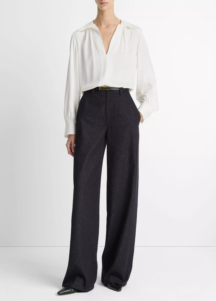 Smocked Silk-Blend Long-Sleeve Blouse