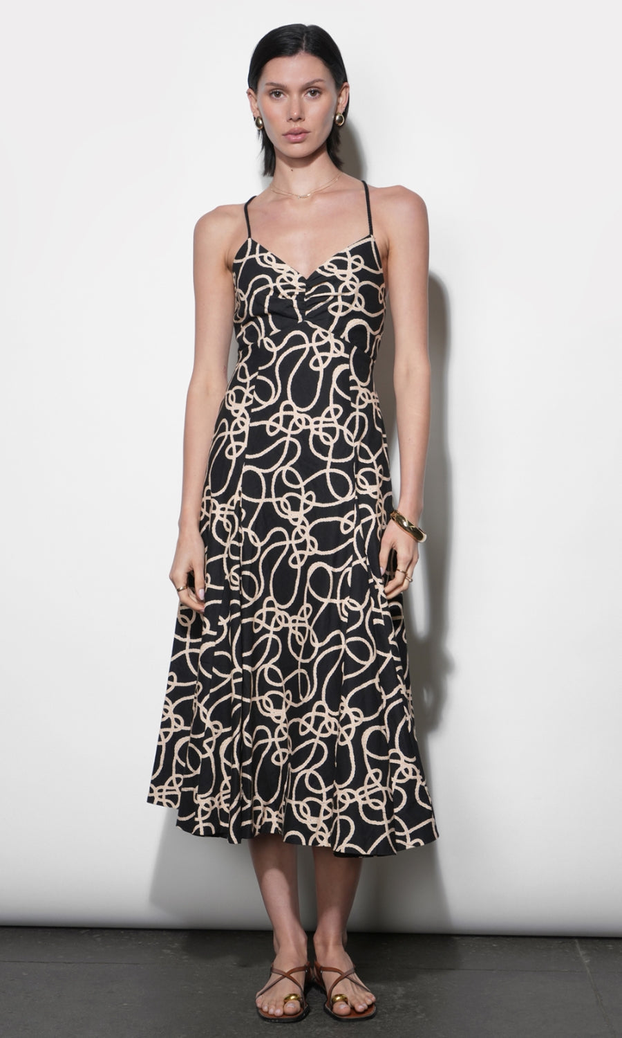 sweetheart neckline midi dress with sleeves Sweetheart Neckline Twist Bust Midi Dress W/ Puff Sleeves